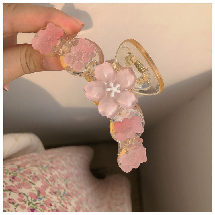 Women's Heart Shape Flower Acrylic Hair Claw Clip