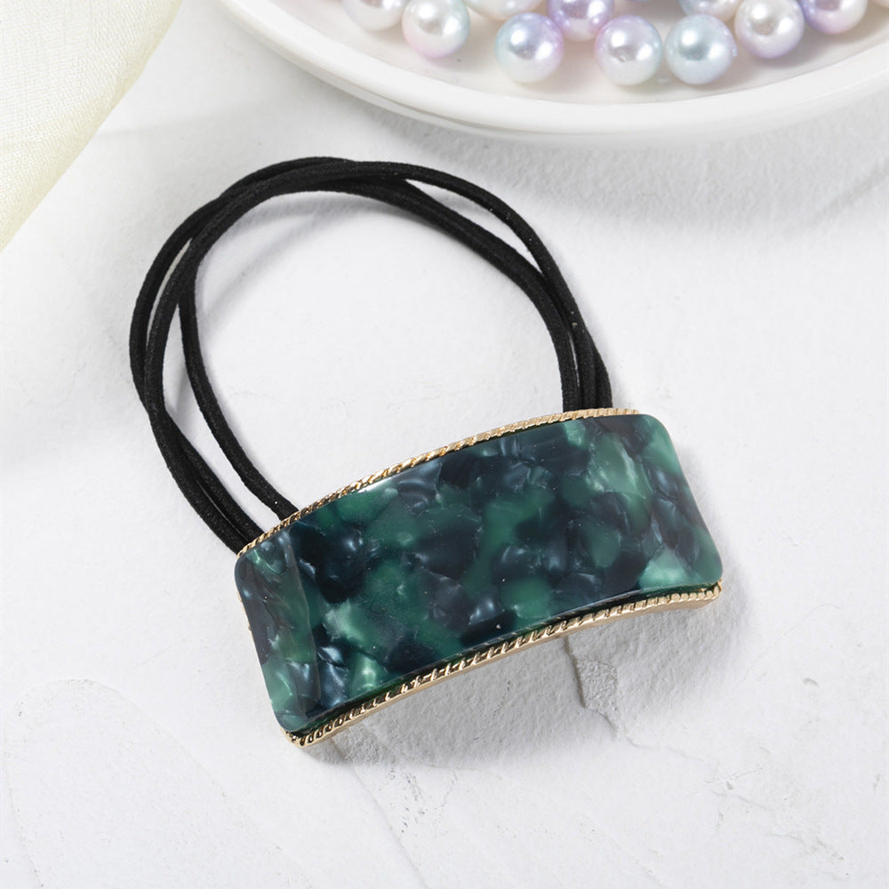 Retro Square Acetate Buckle Hair Tie with Leather Band