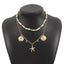 Bohemian Ocean Starfish Shell Pendant Double Layer Necklace with Imitation Pearl and Seed Beads