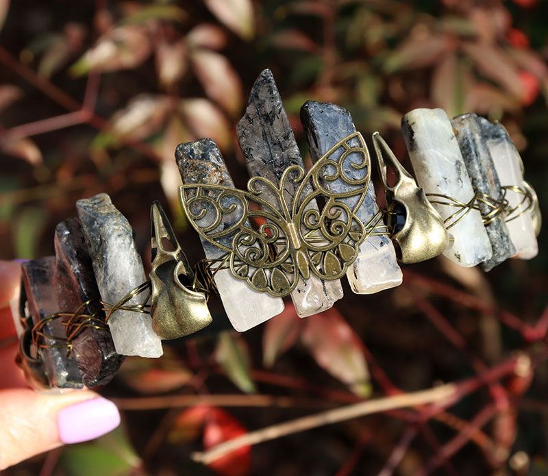 Retro Bronze Viking Raven Butterfly Crystal Hairband