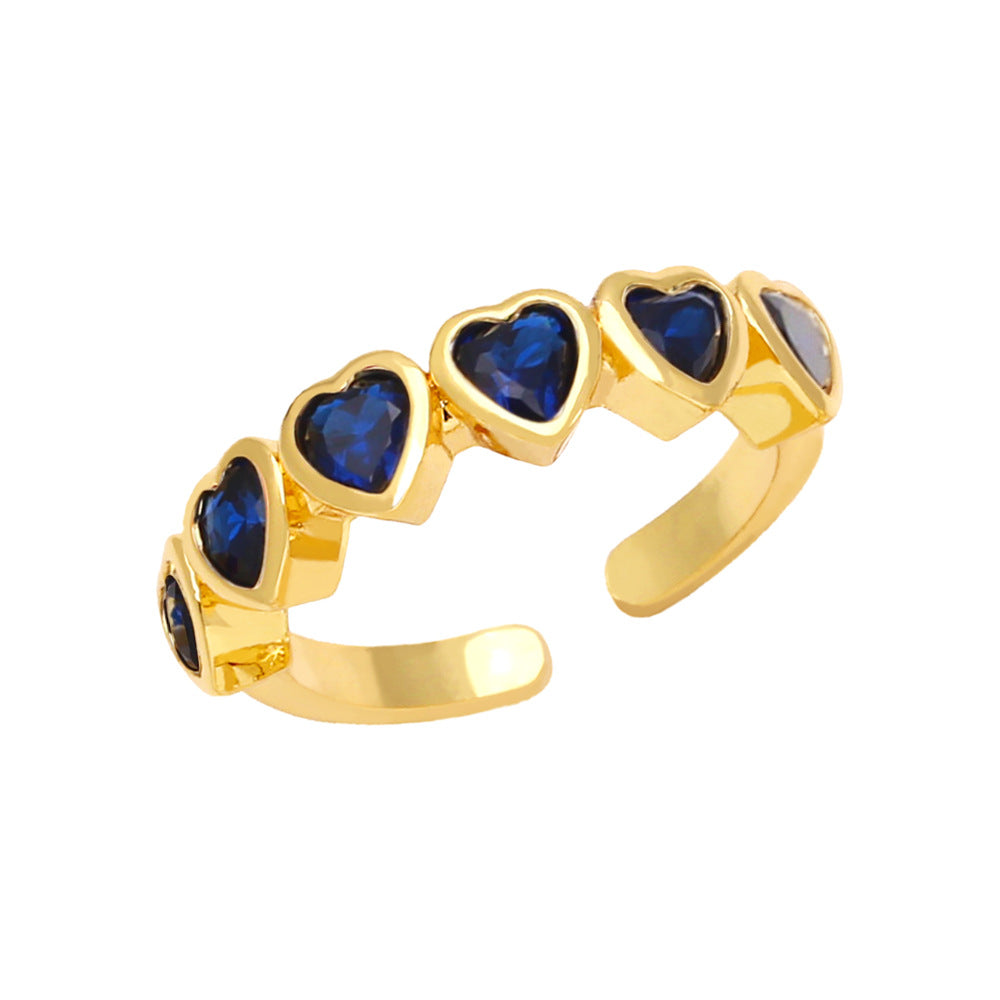 Sweet Heart Shape Zircon Inlay Adjustable Ring