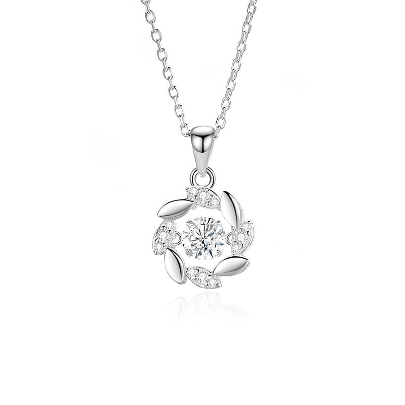 Sterling Silver Moissanite Zircon Pendant Necklace with Wheat Design