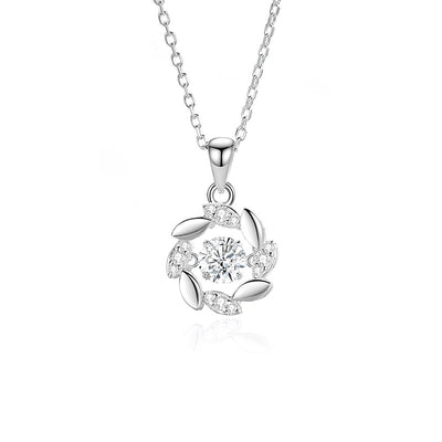 Sterling Silver Moissanite Zircon Pendant Necklace with Wheat Design