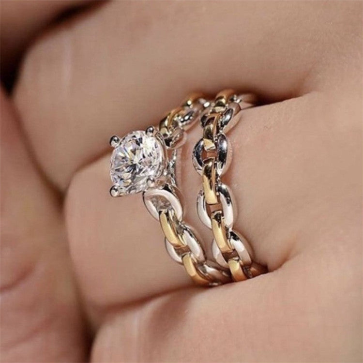 2 Piece Fashion Rhinestone Inlay Alloy Chain Women's Rings Set - Gold and Silver Tone