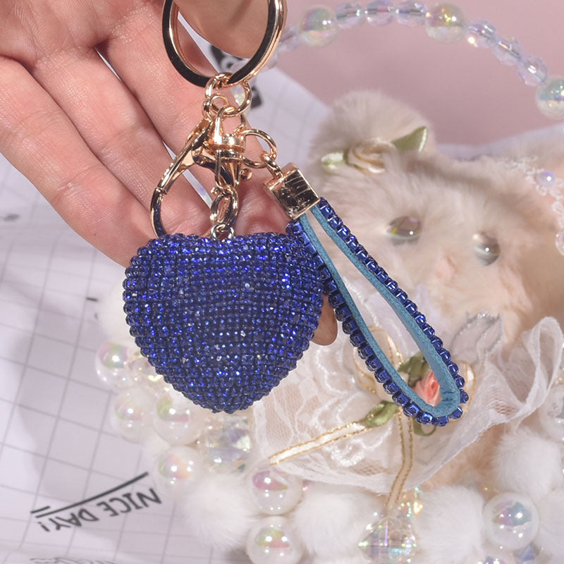 Luxurious Heart Shape Alloy Women's Bag Pendant Keychain with Rhinestone Charm