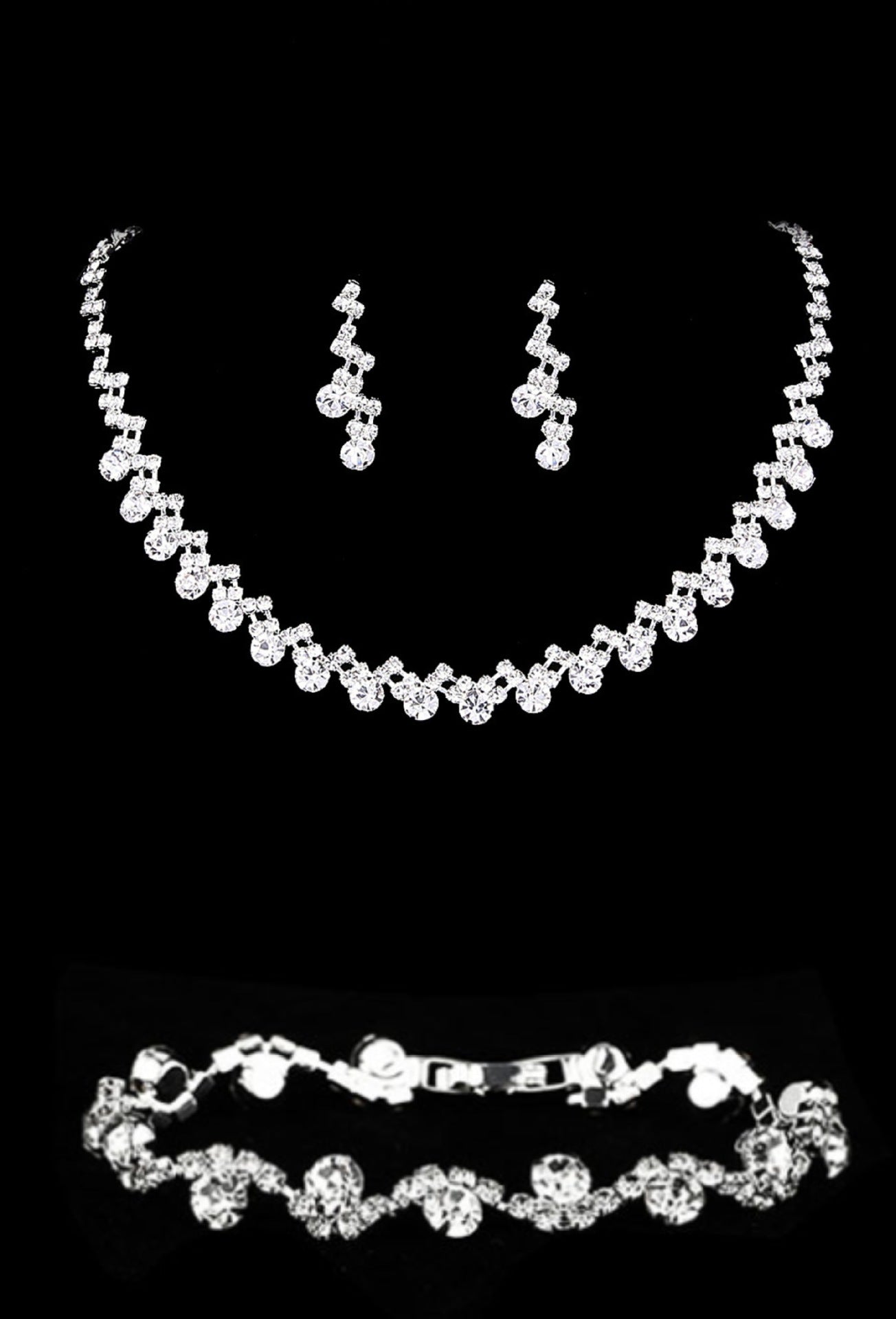 Fashion Geometric Copper Inlay Pearl Zircon Jewelry Set - Silver Bridal Accessories with Earrings and Necklace