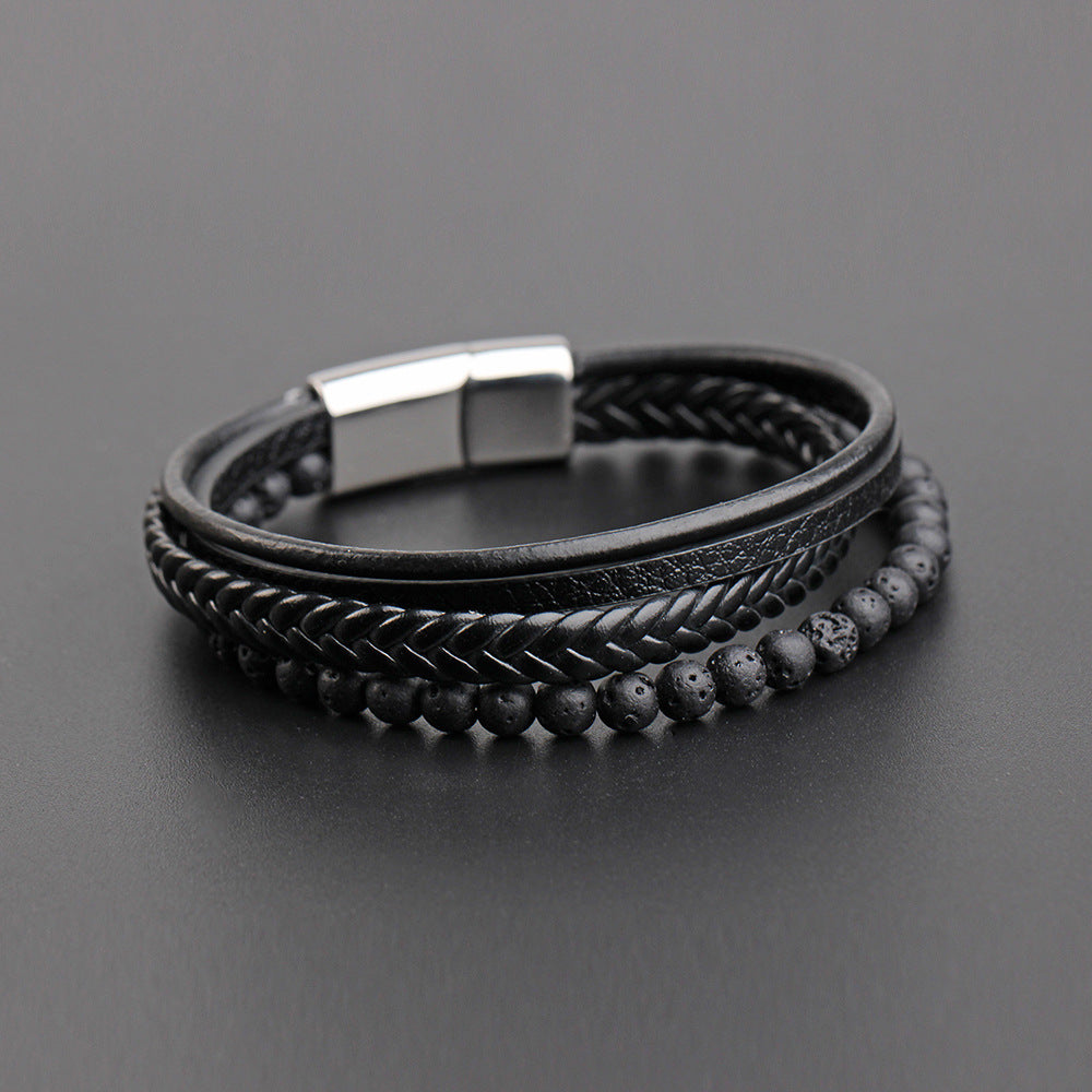 Hip-hop Stainless Steel Leather Braided Men's Bracelet