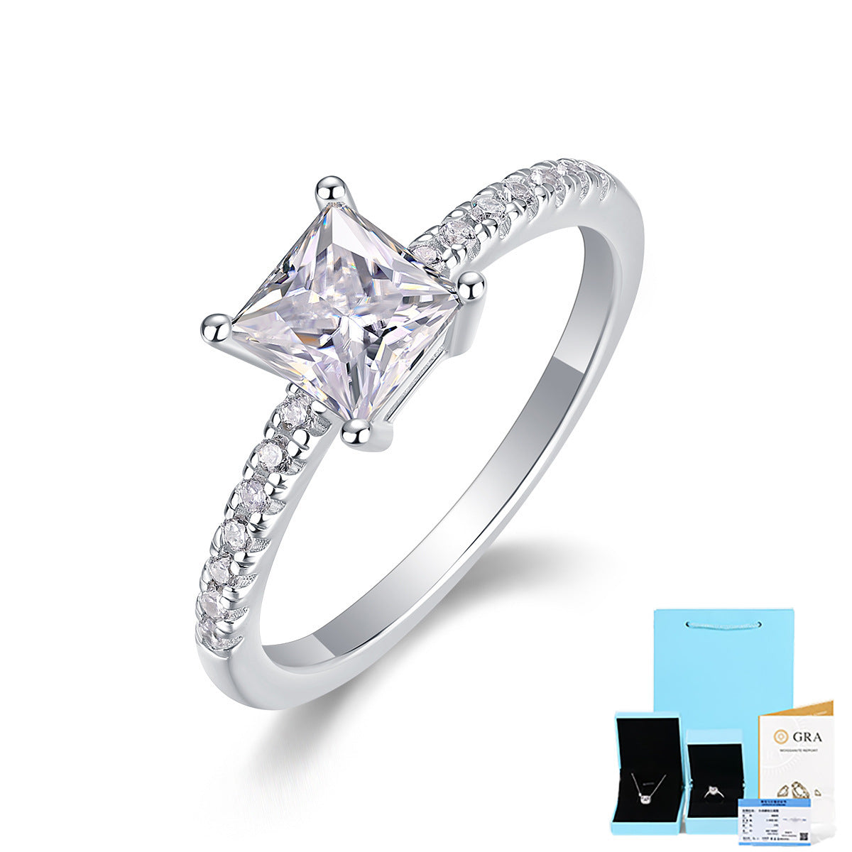 Sterling Silver Square Moissanite Inlay Ring