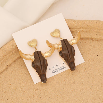 Novelty Cattle Stainless Steel Resin Plating Drop Earrings 1 Pair