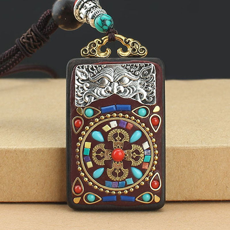 Ethnic Style Square Alloy Wood Unisex Pendant Necklace 1 Piece