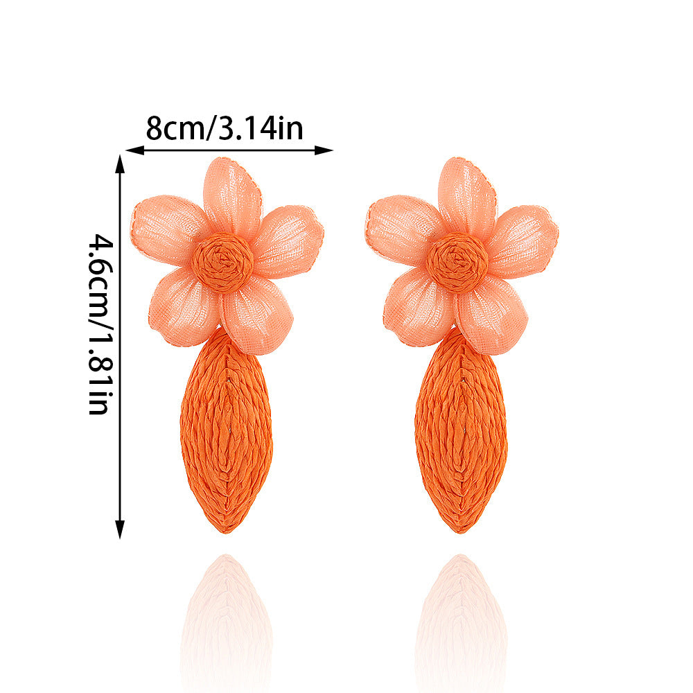 1 Pair Women's Beach Floral Raffia Drop Earrings - Creative Fashion Jewelry