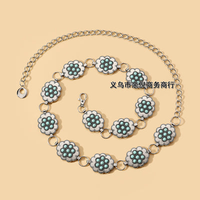 Ethnic Geometric Turquoise Alloy Unisex Waist Chain Belt