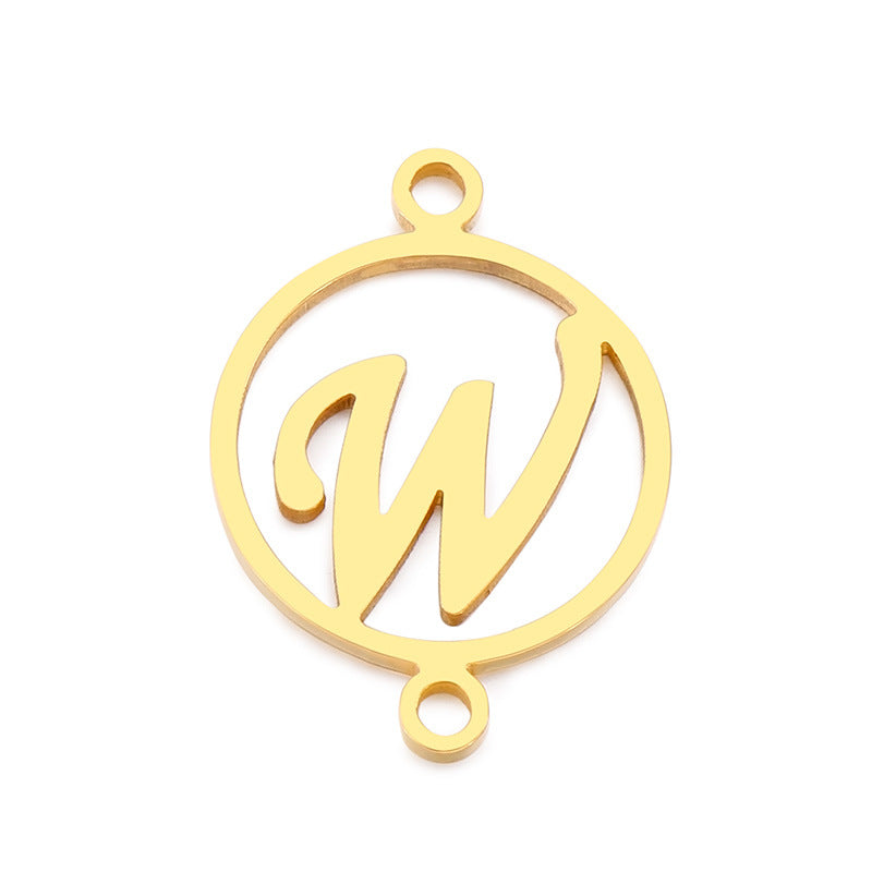 "Stainless Steel Geometric Double Circle Hollow Letter Pendant Necklace"