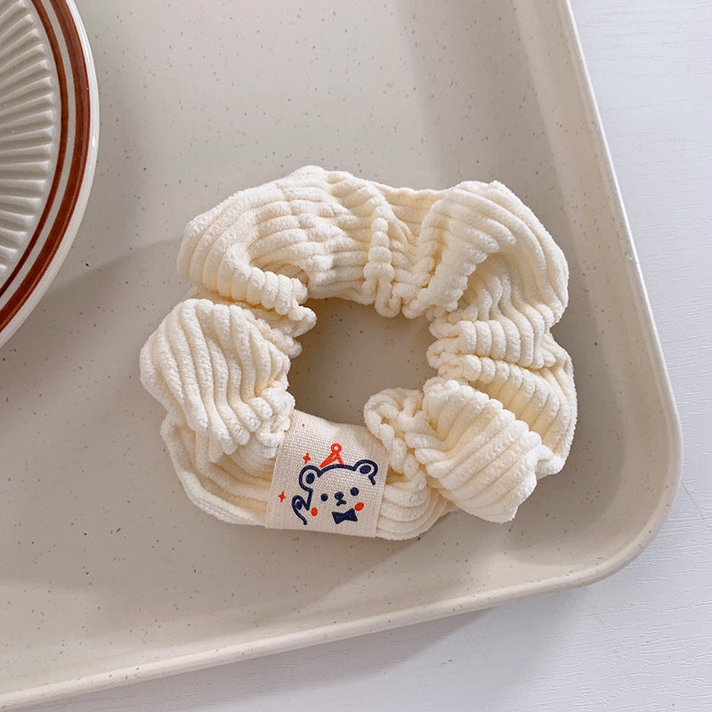 Cartoon Corduroy Bear Hair Tie - Milky White Hair Rope for Women