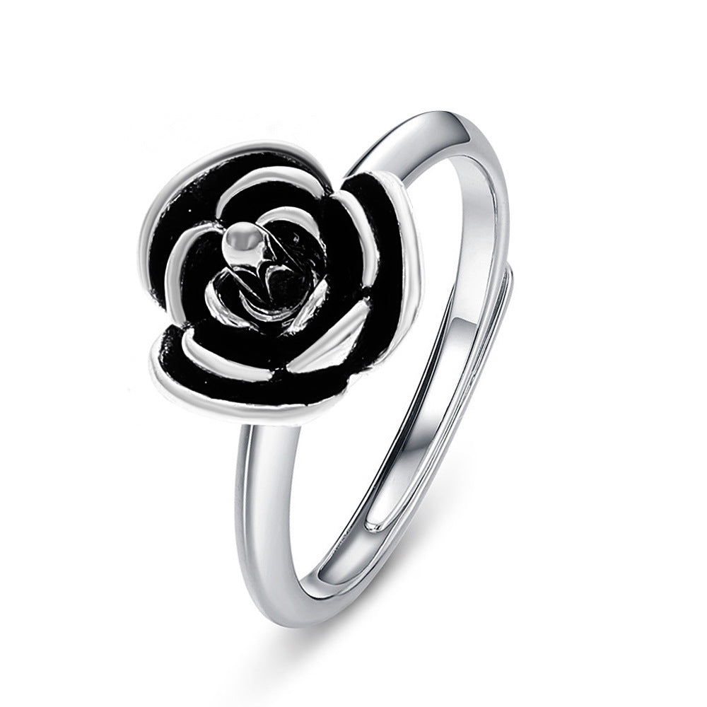 Luxurious Rose Copper Camellia Open Ring for Women