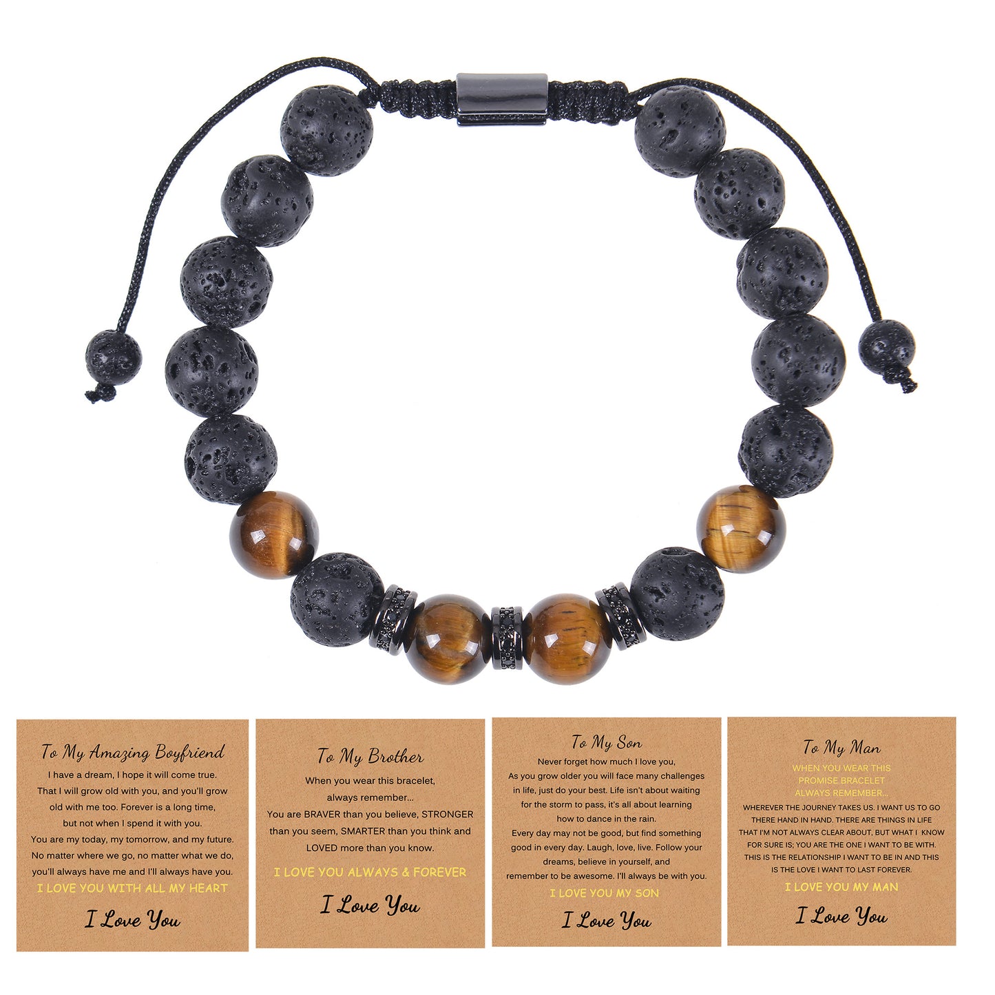 1 Piece Geometric Natural Stone Tiger Eye & Lava Stone Bracelet with Copper Zirconia Accents