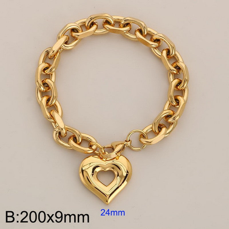 Heart Shape 18K Gold Plated Stainless Steel Bracelet and Necklace Set