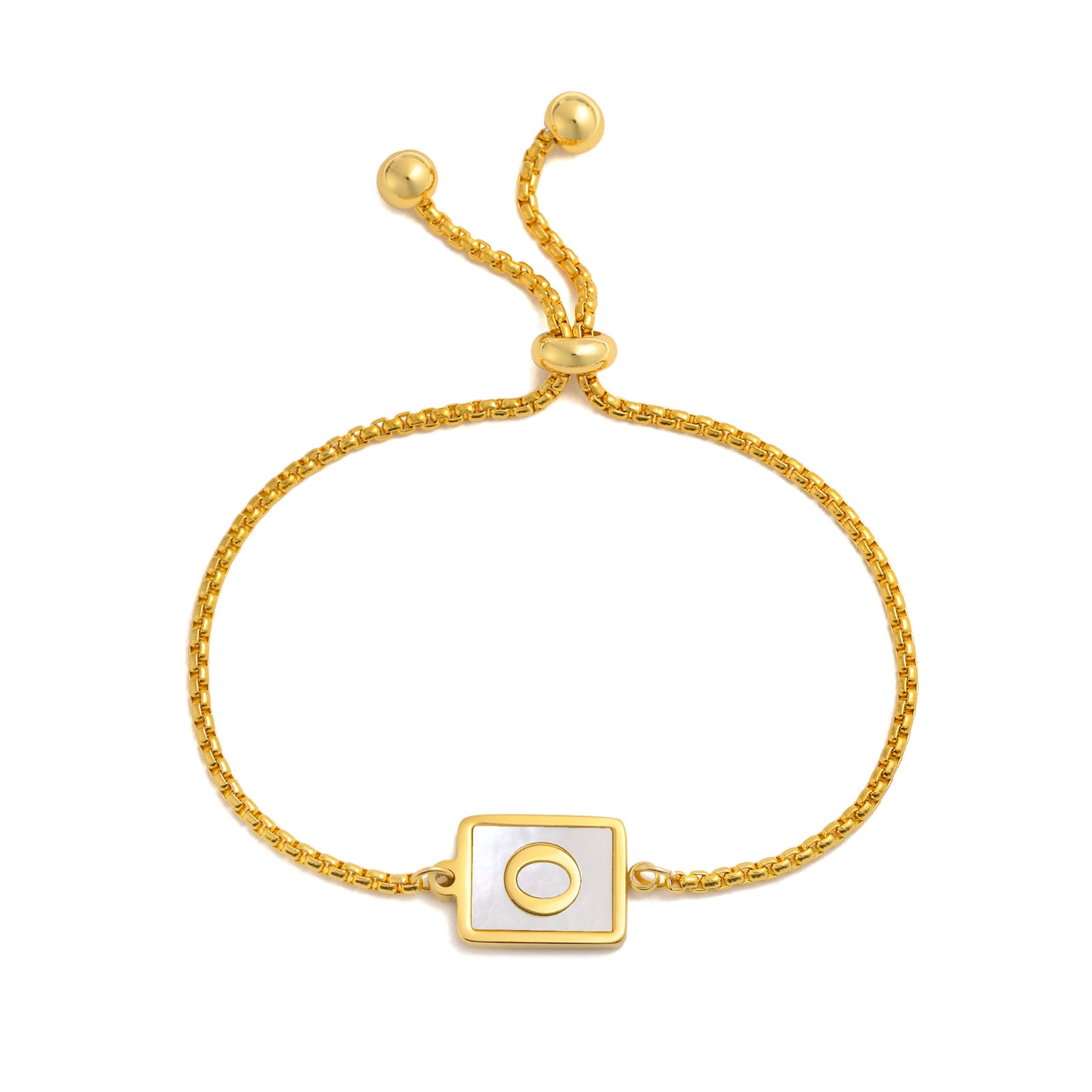 Elegant Stainless Steel English Letter Shell Bracelet - Adjustable Gold Square Design for Women