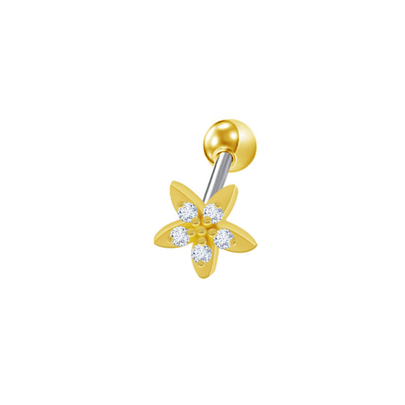 Heart Shape Bow Knot & Arrow Piercing Cartilage Earrings with Zircon and Glass Pearl Inlay, Stainless Steel and Gold Plated