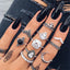 Bohemian Hip-Hop Geometric Water Droplet Moonstone Ring Set - 56 Pieces