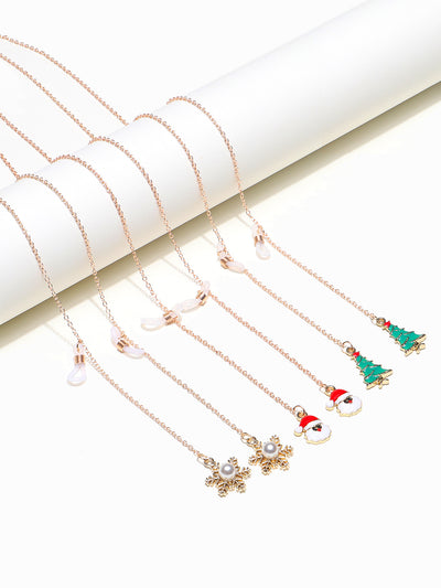 Three-Piece Christmas Eyeglasses Chain Set - Copper Santa Claus, Snowflake, Christmas Tree Design