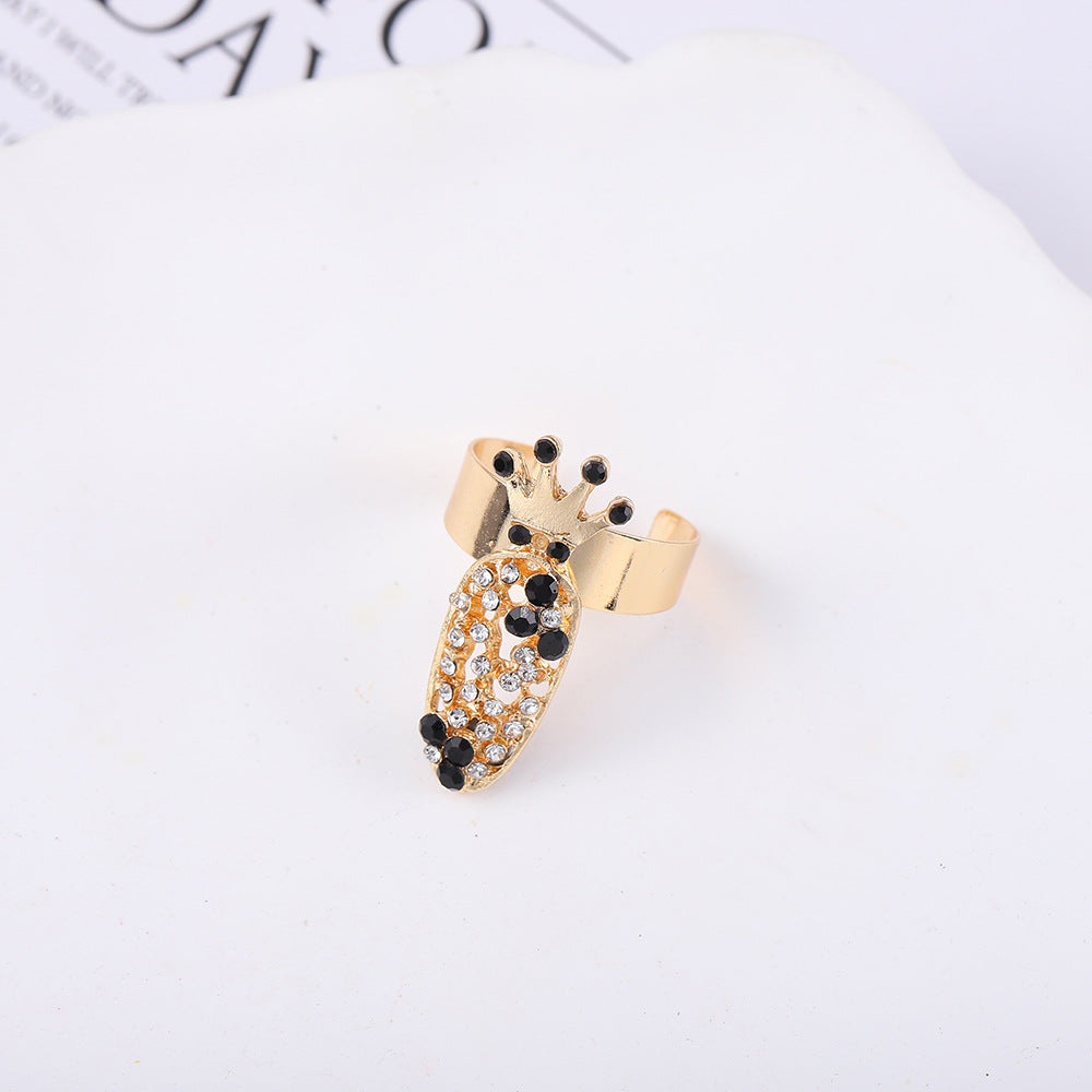 Fashion Alloy Diamond Bow Crown Manicure Joint Open Nail Ring