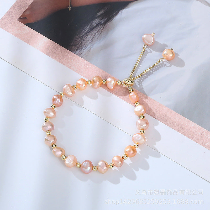 Elegant Baroque Freshwater Pearl Beaded Bracelet with 14k Gold Plating