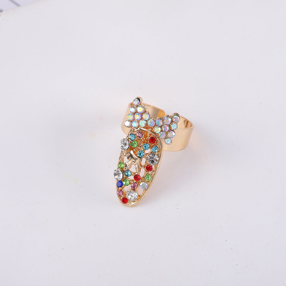 Fashion Alloy Diamond Bow Crown Manicure Joint Open Nail Ring