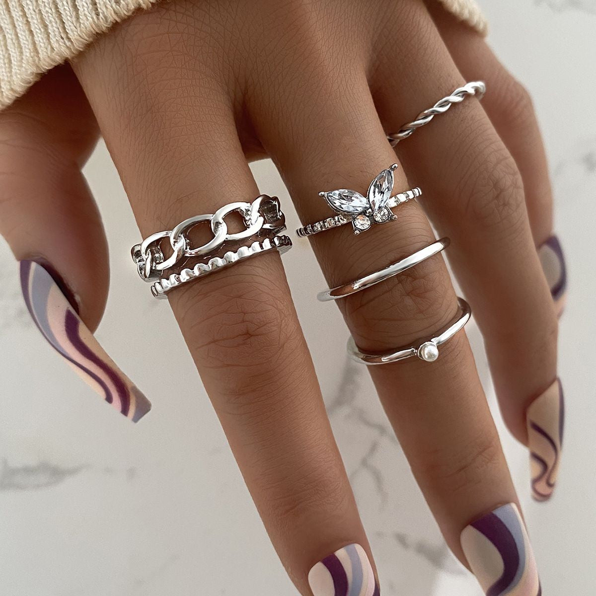 Fashion Vintage Snake and Butterfly 6-Piece Ring Set