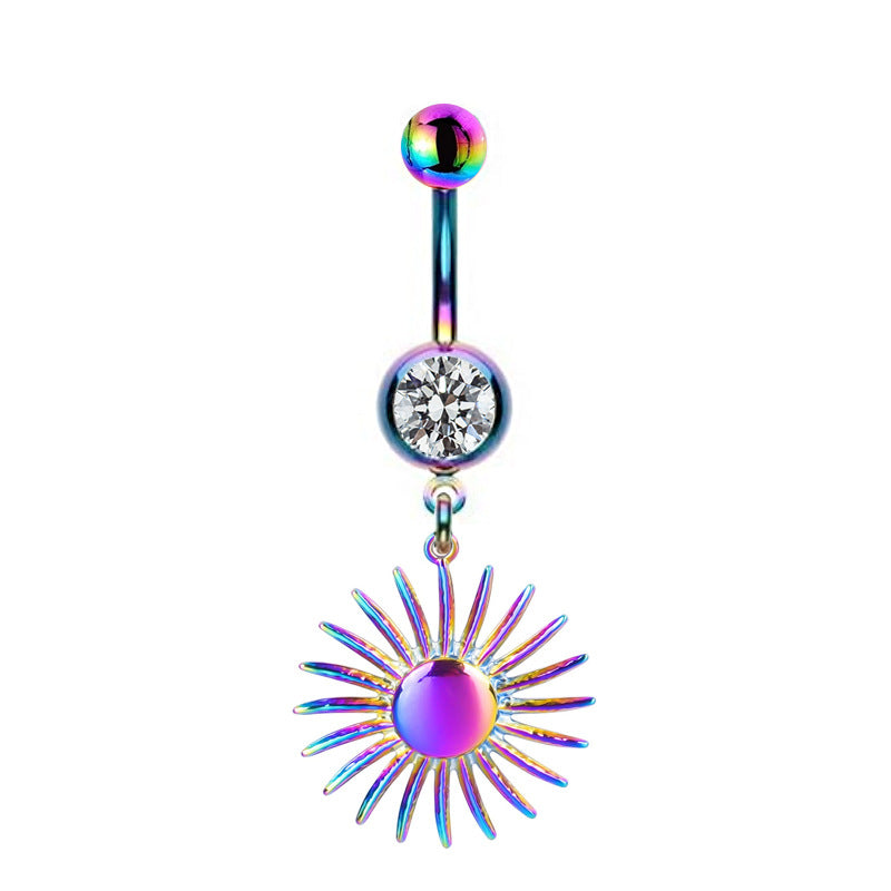 Colorful Floral & Animal Stainless Steel Belly Ring Set with Rhinestones