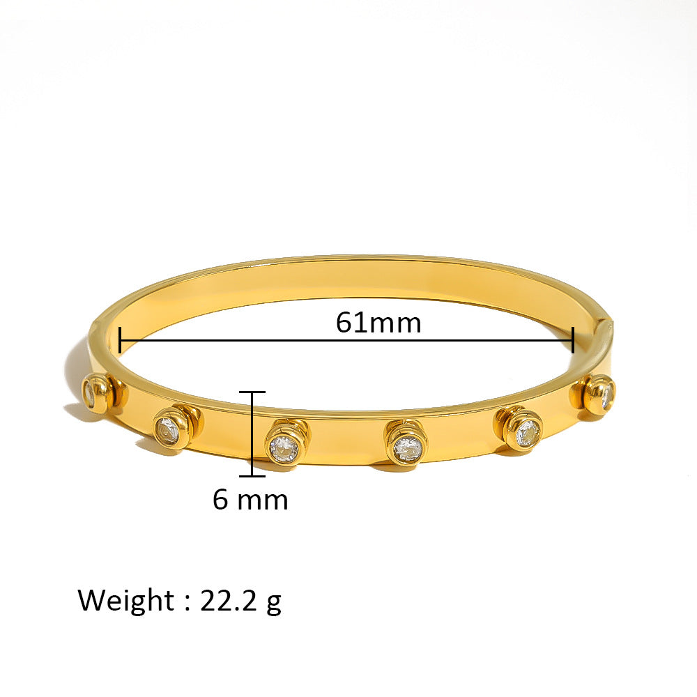 18K Gold Plated Zircon Geometric Star Flower Stainless Steel Bangle Bracelet for Women