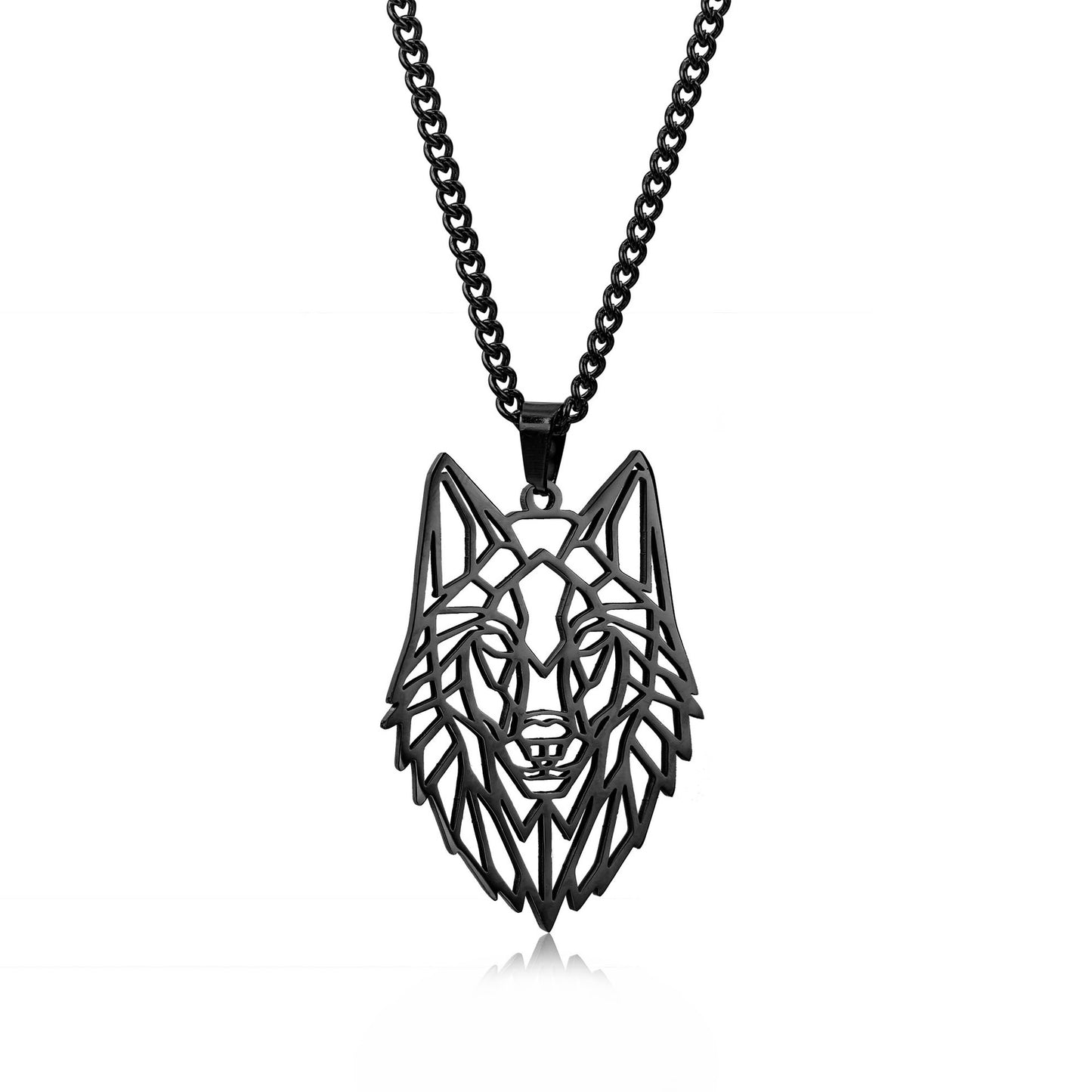 Punk Stainless Steel Geometric Wolf Head Pendant Necklace