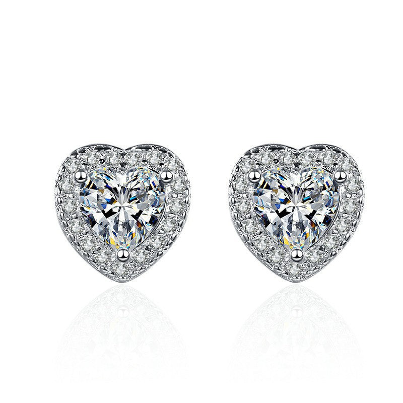 New Hot Selling Earrings Simple Cute Heart-shaped Zircon Copper Earrings