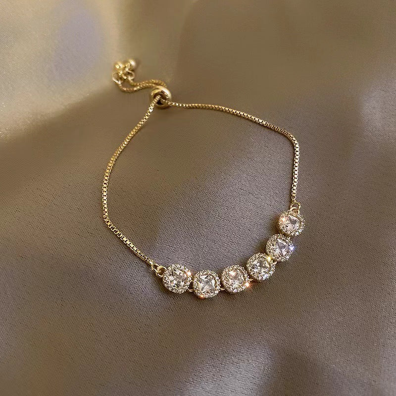 Simple Geometric Alloy Plated Zircon Gemstone Women's Bracelet