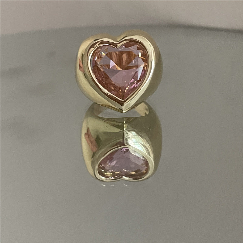 Colorful Enamel Heart-shaped Gemstone Ring - Bold Fashion Design