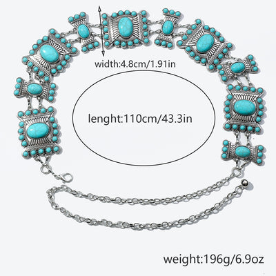 Bohemian Geometric Zinc Alloy Turquoise Women's Chain Belt