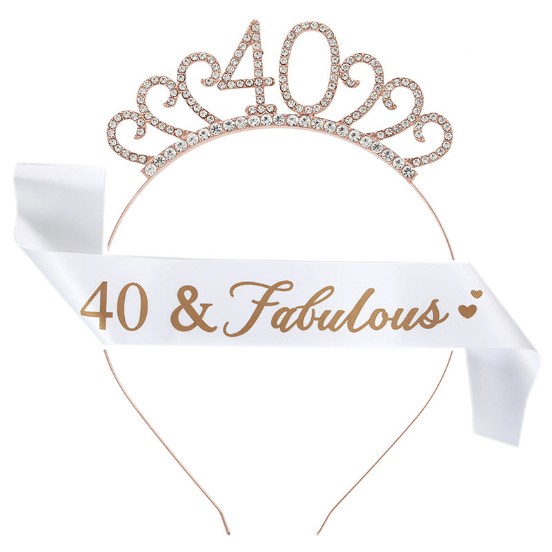 Fashion Rhinestone Number Crown Hairband and Sash Set for Birthday Party