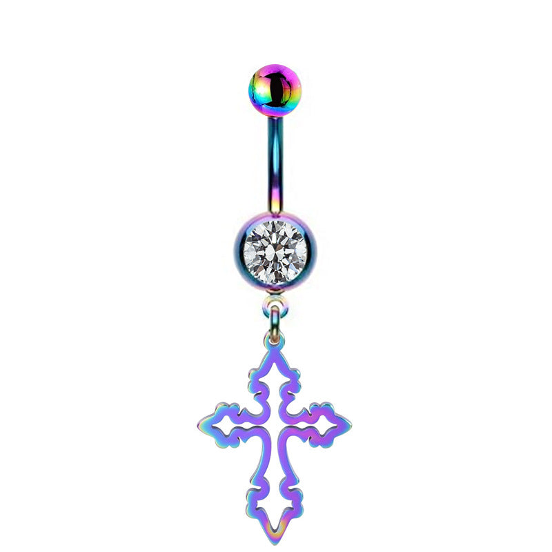 Colorful Floral & Animal Stainless Steel Belly Ring Set with Rhinestones