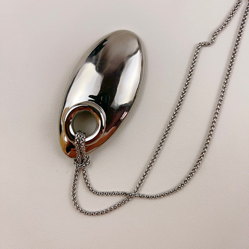 Silver Plated Geometric Teardrop Pendant Necklace - Minimalist Vintage Style