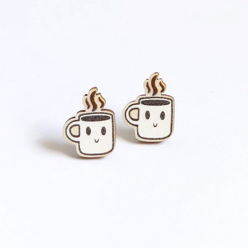 1 Pair Simple Style Food & Letter Wood Print Women's Stud Earrings