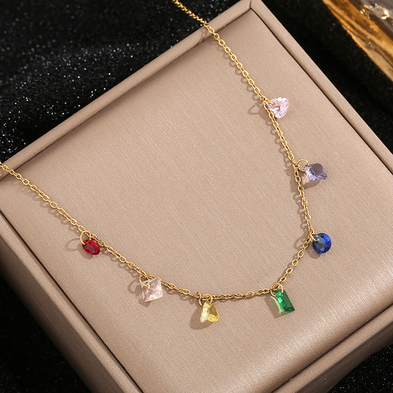 Gold Plated 18k Titanium Steel Rainbow Necklace and Bracelet Set