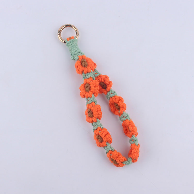 Vintage Daisy Pattern Cotton Keychain for Women