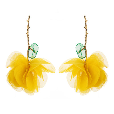 1 Pair Elegant Vacation Tropical Flower Alloy Gauze Gold Plated Drop Earrings