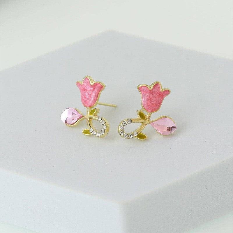 Sweet Korean Style Tulip Flower Pearl Earrings with 925 Silver Needle