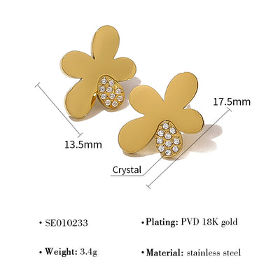 1 Pair Simple Style Classic Style Flower Petal Polishing Plating Inlay 304 Stainless Steel Rhinestones 18K Gold Plated Ear Studs