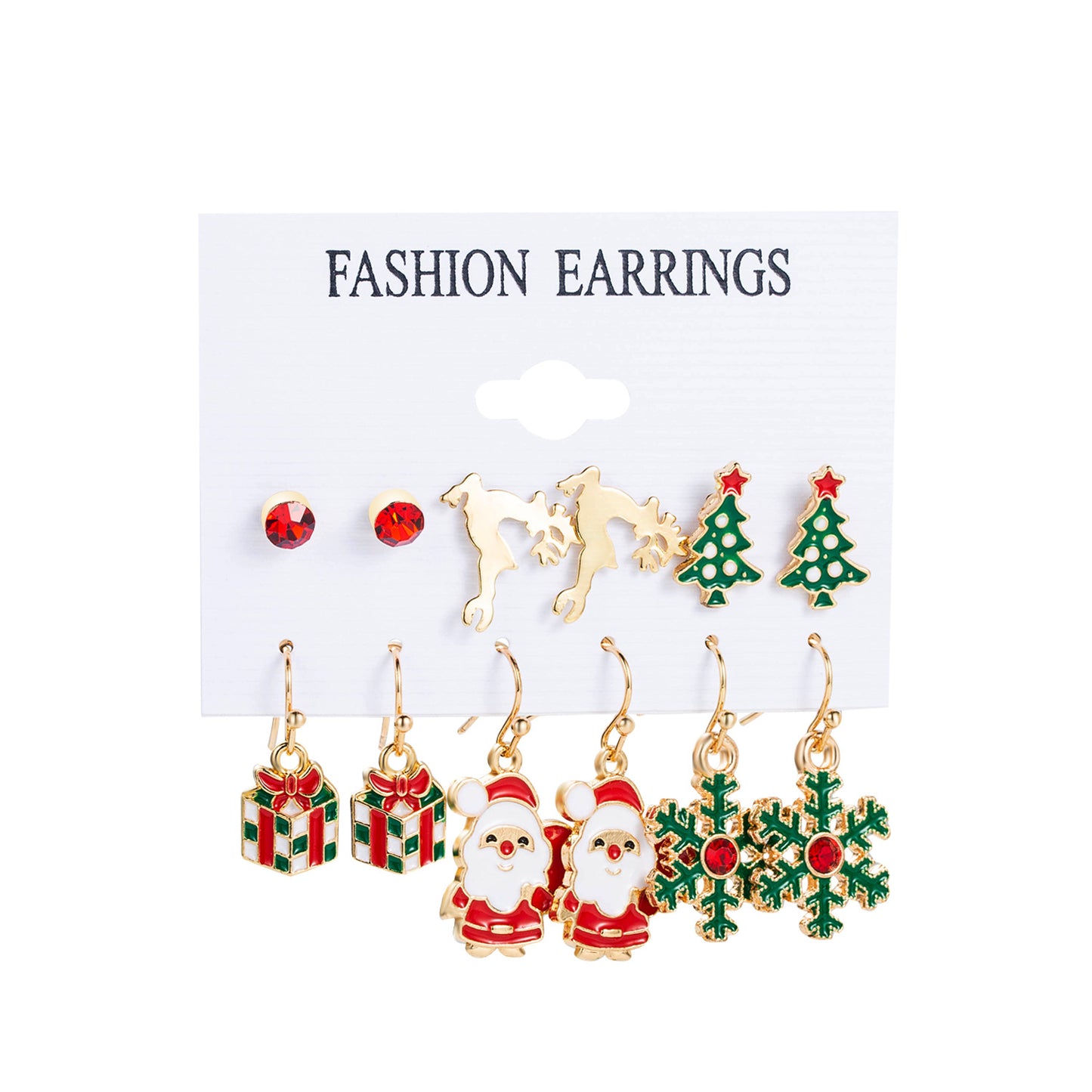 6 Pairs Ethnic Style Cartoon Character Christmas Tree Enamel Alloy Earrings