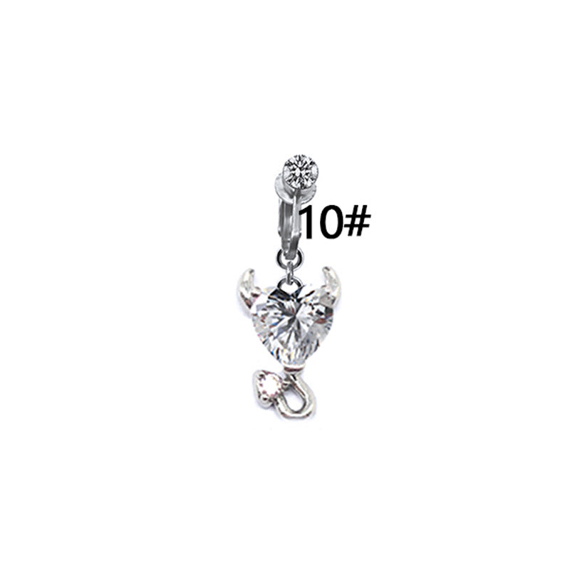 Heart & Eye Zircon Inlay Stainless Steel Belly Ring Set with Butterfly and Pearl Accents