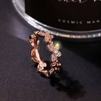 Elegant Zircon Inlay Butterfly Open Ring