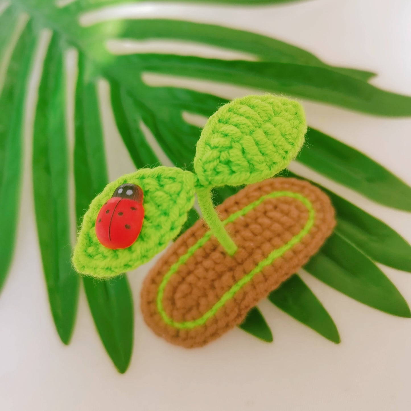 Handmade Green Wool Knit Hair Clip for Kids