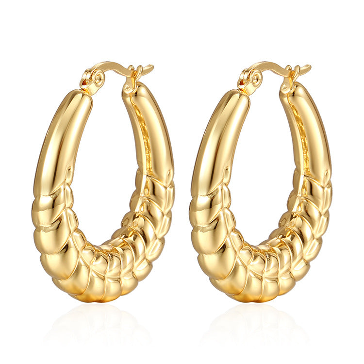 1 Pair Fashion 18K Gold Plated Stainless Steel Oval Hoop Earrings